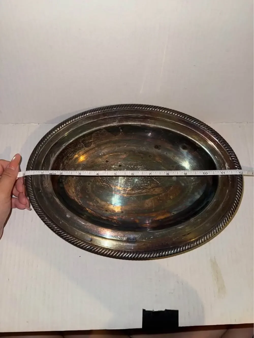 Vintage Silver-Plated Oval Serving Bowl with Rope Rim